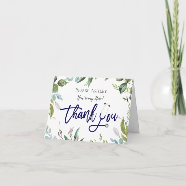 Botanische Krankenpfleger Personalisiert Dankeskarte (Vorderseite)