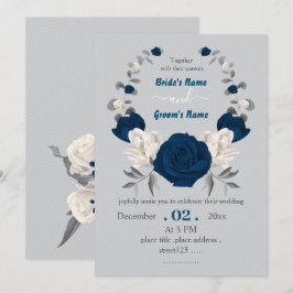 Botanische Kranzhochzeit in blauen und weißen Blum Einladung