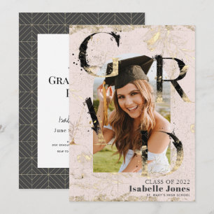 Botanische Kunst-Déco Rosa Foto Abschluss Einladung