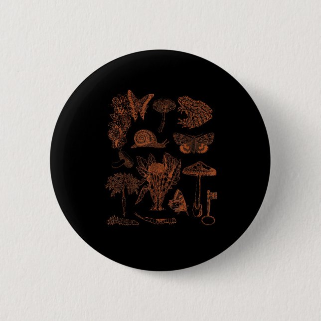 Botanische Kunst, Frosch-Pilze-Goblincore-Ästhetik Button (Vorderseite)