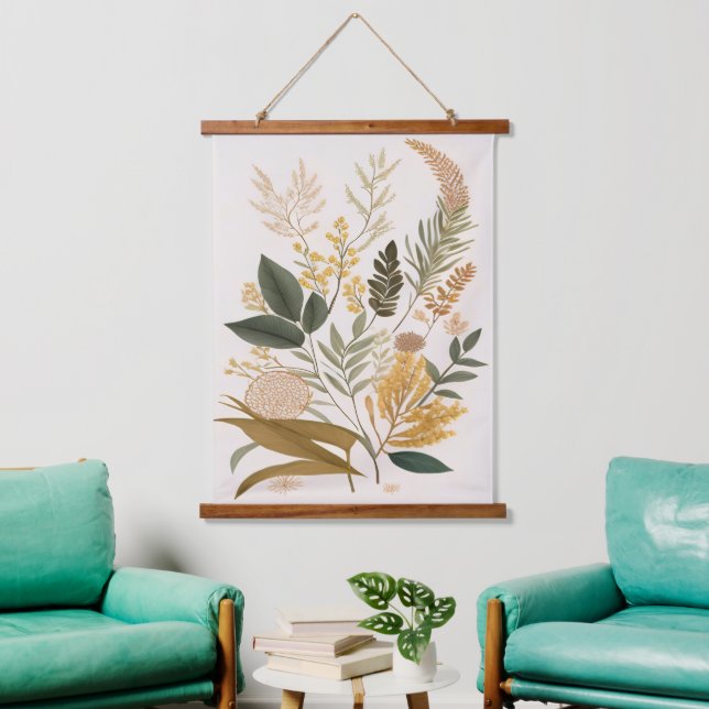 Botanische Kunst Print Wandteppich Mit Holzrahmen (Wohnzimmer)