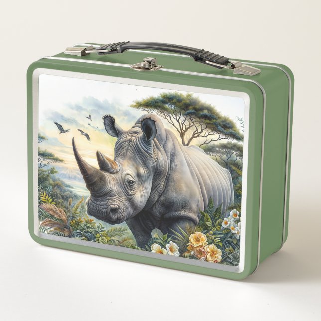 Botanische Kunst Rhino Metall Brotdose (Vorderseite)