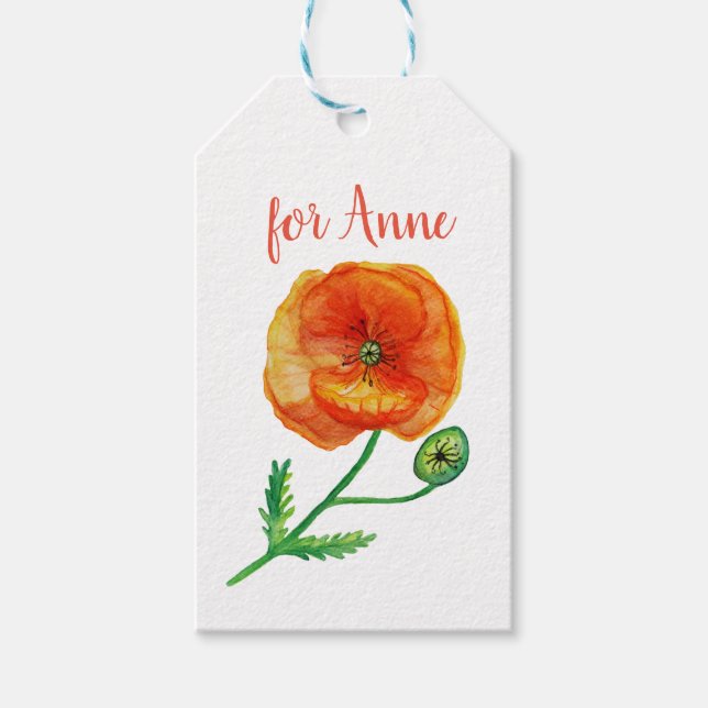 Botanische Kunst, Rote Mohnblume, Blume Geschenk-T Geschenkanhänger (Vorderseite)