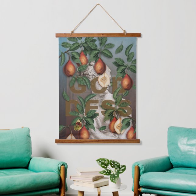 Botanische KunstIllustration Collage Goddess Venus Wandteppich Mit Holzrahmen (Wohnzimmer)