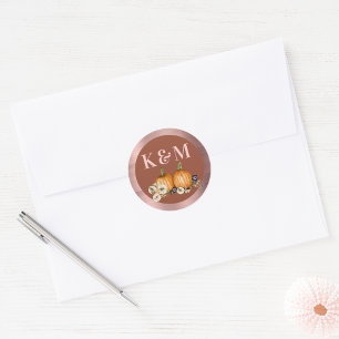 Botanische Kürbiskürbis-Monogramm Runder Aufkleber