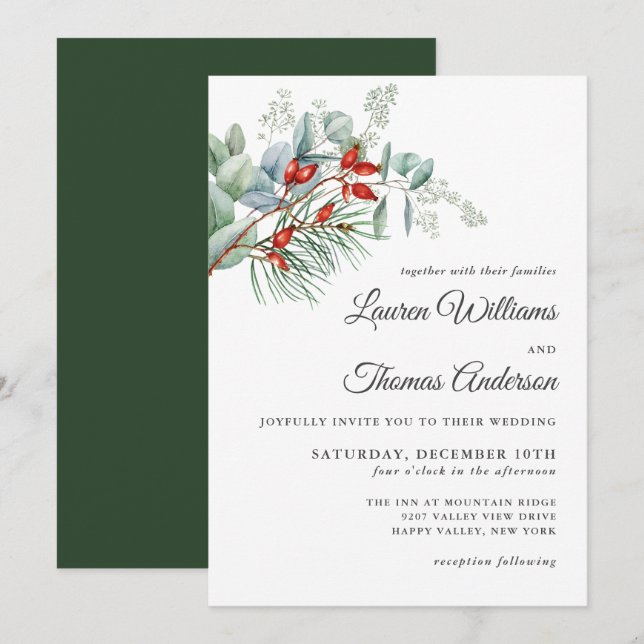 Botanische Landschaft und Berries Hochzeit Einladung (Vorne/Hinten)