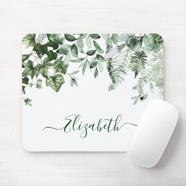 Botanische Landschaft Wasserfarbe Ivy Ferns Sage Mousepad (Mit Mouse)