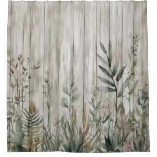 Botanische Laub Farmhaus Scheune Holz Optik Duschvorhang
