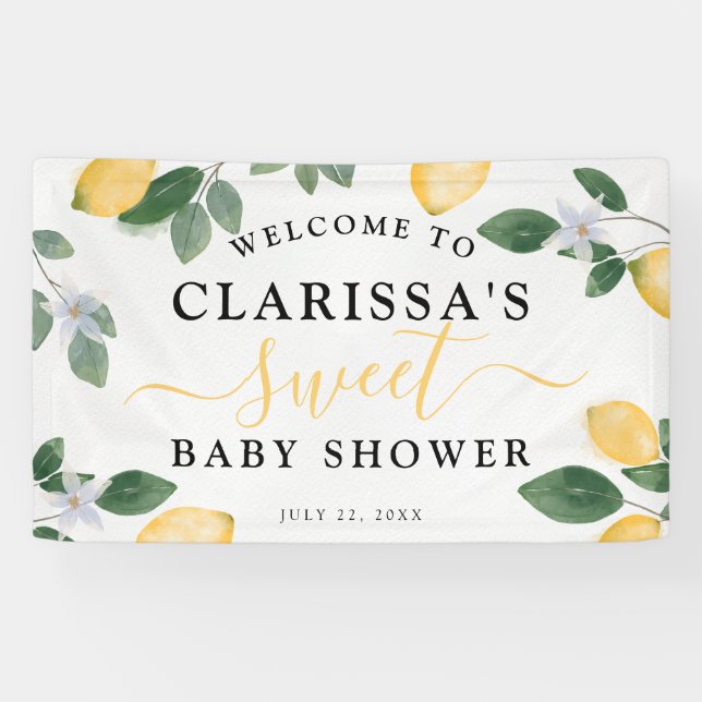 Botanische Lemon & Greenery Sweet Baby Dusche Banner (Horizontal)
