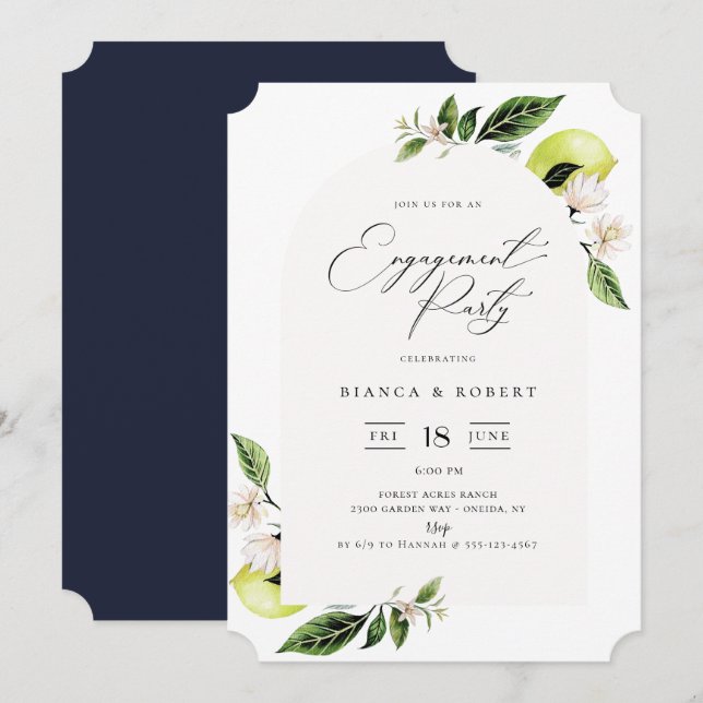 botanische Lemons-Arch-Rahmen-Engagement-Party Einladung (Vorne/Hinten)