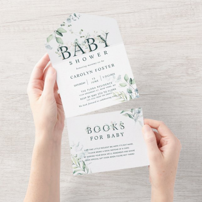 Botanische Letter Boy Baby-Dusche | Kinderbücher All In One Einladung (Abreißen)