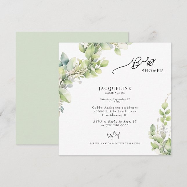 Botanische Lichtsäcke Kinderdusche Wasserfarbe Einladung (Vorne/Hinten)