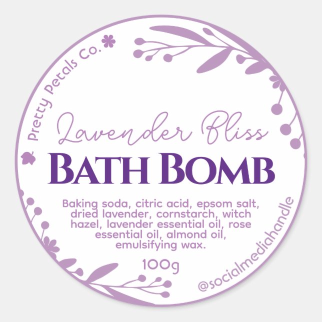 Botanische Lila Blumenlavender Bath Bomb Labels Runder Aufkleber (Vorderseite)