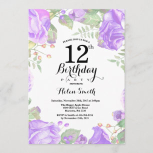 Botanische Lila Blüte 12. Geburtstag Einladung