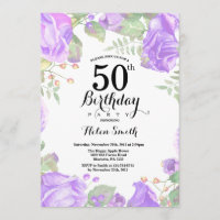 Botanische Lila Blüte 50. Geburtstag Einladung