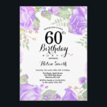 Botanische Lila Blüte 60. Geburtstag Einladung<br><div class="desc">Botanische Lila Flora 60. Geburtstag Einladung. Blumenrosa-Peonies Geburtstagseinladung für Frauen. Aquarellfarbene Blume Elegante rosa Rose und Peony Blume. Erwachsener zum Geburtstag. Weißer Hintergrund. Schwarz und Weiß. 13. 15. 16. 18. 20. 21. 30. 40. 50. 60. 70. 80. 90. 100. Jedes Alter. Für weitere Anpassungen klicken Sie bitte auf die Schaltfläche...</div>