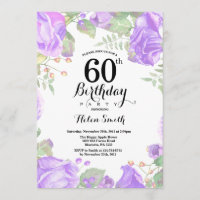 Botanische Lila Blüte 60. Geburtstag Einladung