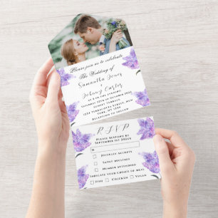 Botanische Lila Lila Blumenhochzeit All In One Einladung