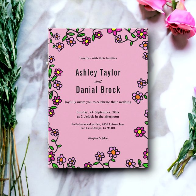 Botanische Lila Magenta Rose Boho Floral Wedding Einladung (Von Creator hochgeladen)