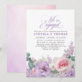 Botanische Lila-rosa-florale Boho-Engagement-Parte Einladung