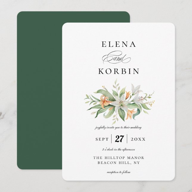 Botanische Lily Floral Bouquet Hochzeit Einladung (Vorne/Hinten)