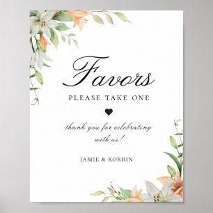 Botanische Lily Floral Gefallen Hochzeitssing Poster