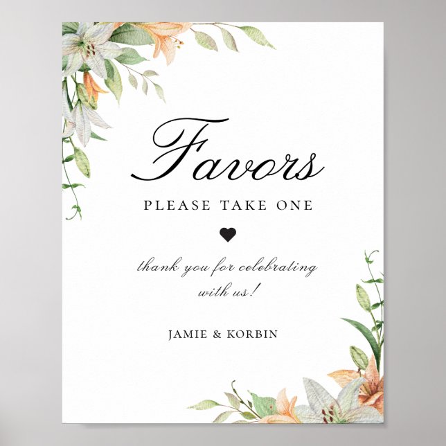 Botanische Lily Floral Gefallen Hochzeitssing Poster (Vorne)