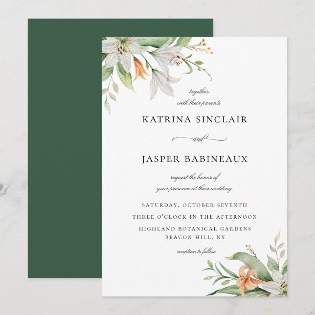 Botanische Lily-Floral-Hochzeit Einladung (Vorne/Hinten)
