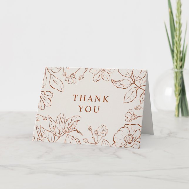 Botanische Linie Art Burnt Orange Danke Karte (Vorderseite)