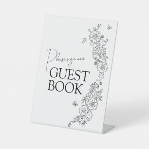 Botanische Linie Art Mono Gästebuch Sockelschild