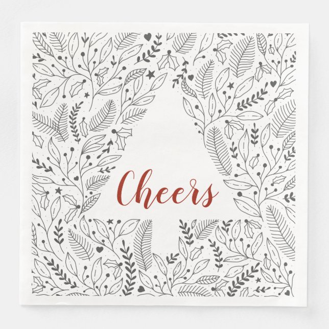 Botanische Linie "Cheers" Kunst/Weihnachtsbaum Serviette (Vorderseite)