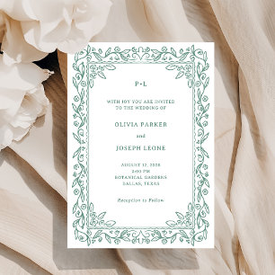 Botanische Linienkunst Salbeigrüne Hochzeit Einladung