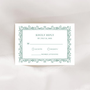 Botanische Linienkunst Salbeigrüne Hochzeit RSVP Karte
