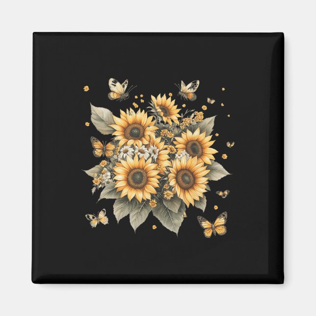 Botanische Malerei von Sonnenblumen Magnet (Vorne)