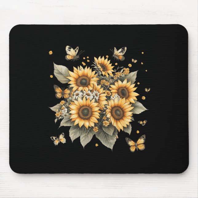Botanische Malerei von Sonnenblumen Mousepad (Vorne)