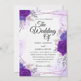 Botanische Marine und lila Hochzeitseinladungen Einladung