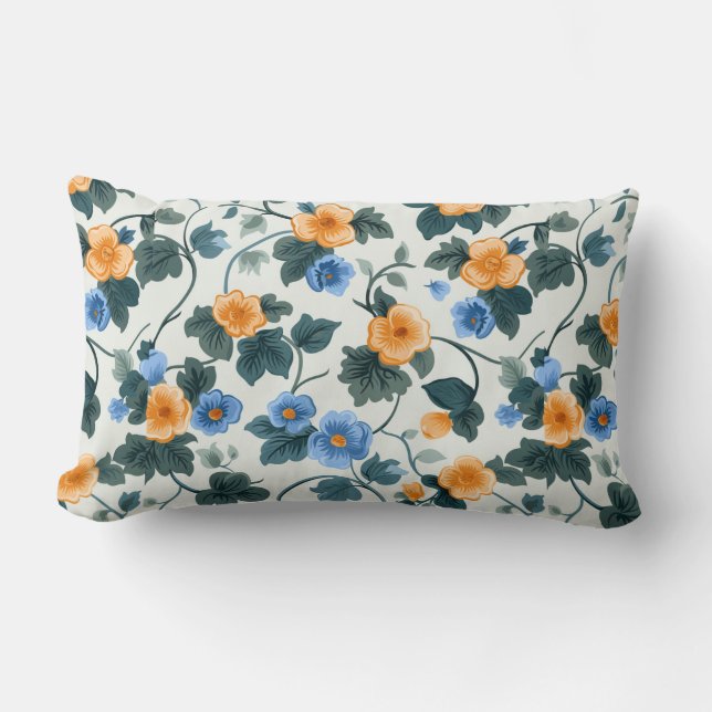 Botanische Marine und Orange Lendenkissen (Vorderseite)