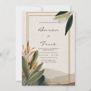 Botanische Minimalistische Hochzeit der Modernen E Einladung