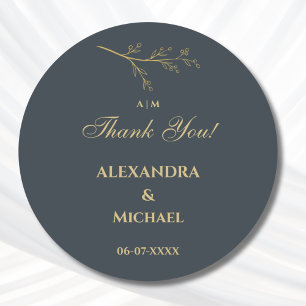 Botanische Minimalistische Hochzeit mit Charcoal V Runder Aufkleber