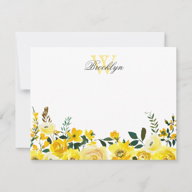 Botanische Mit Monogramm Gelbflora-Karte Dankeskarte (Vorderseite)