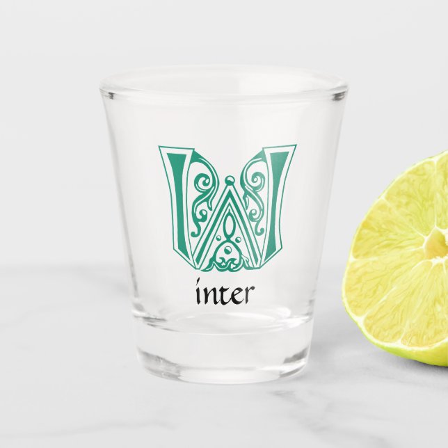 Botanische mittelalterliche Dekorative Hauptstadt  Schnapsglas (Vorderseite)