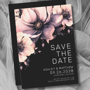 Botanische Moderne elegante Schwarz-Rosa-Blumenhoc Save The Date