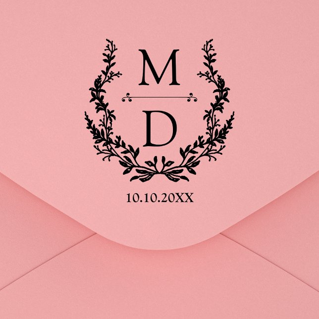 botanische moderne Initialen Monogramm Hochzeit Gummistempel (Von Creator hochgeladen)
