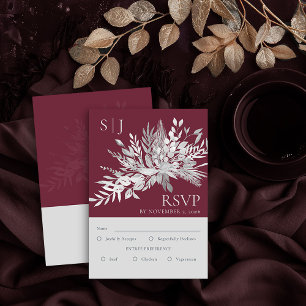 Botanische Monogram Burgundy Wedding Entree UAWG RSVP Karte