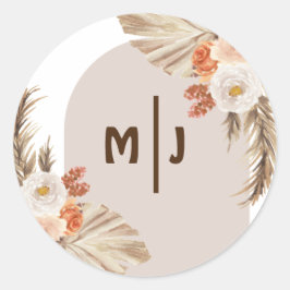 Botanische Monogramm Boho Pampas Grass Wedding Runder Aufkleber