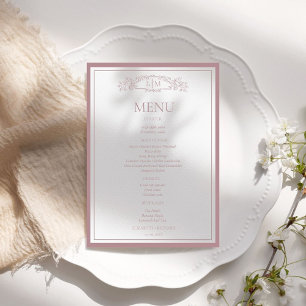 Botanische Monogramm-Hochzeit in eleganten Rose Wa Menükarte