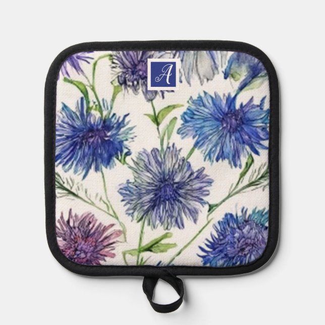 Botanische Monogramm Hübsche lila Blüten Topflappen (Vorderseite)