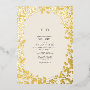 Botanische Monogramm-Initialen von weißer Hochzeit Folieneinladung