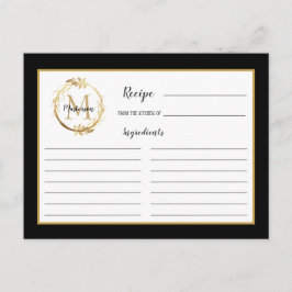 Botanische Monogramm-Rezept-Karte aus schwarzem Go Postkarte