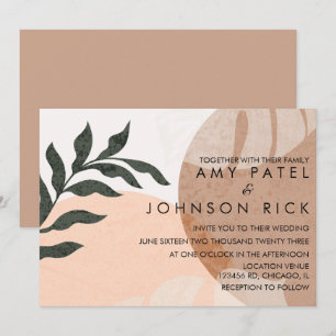 Botanische Monstera Erdig Form Abstrakte Hochzeit  Einladung